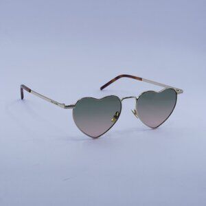 Saint Laurent SL301 Lou Lou 011 Sunglasses Gold Geometric Frame, Green Lenses